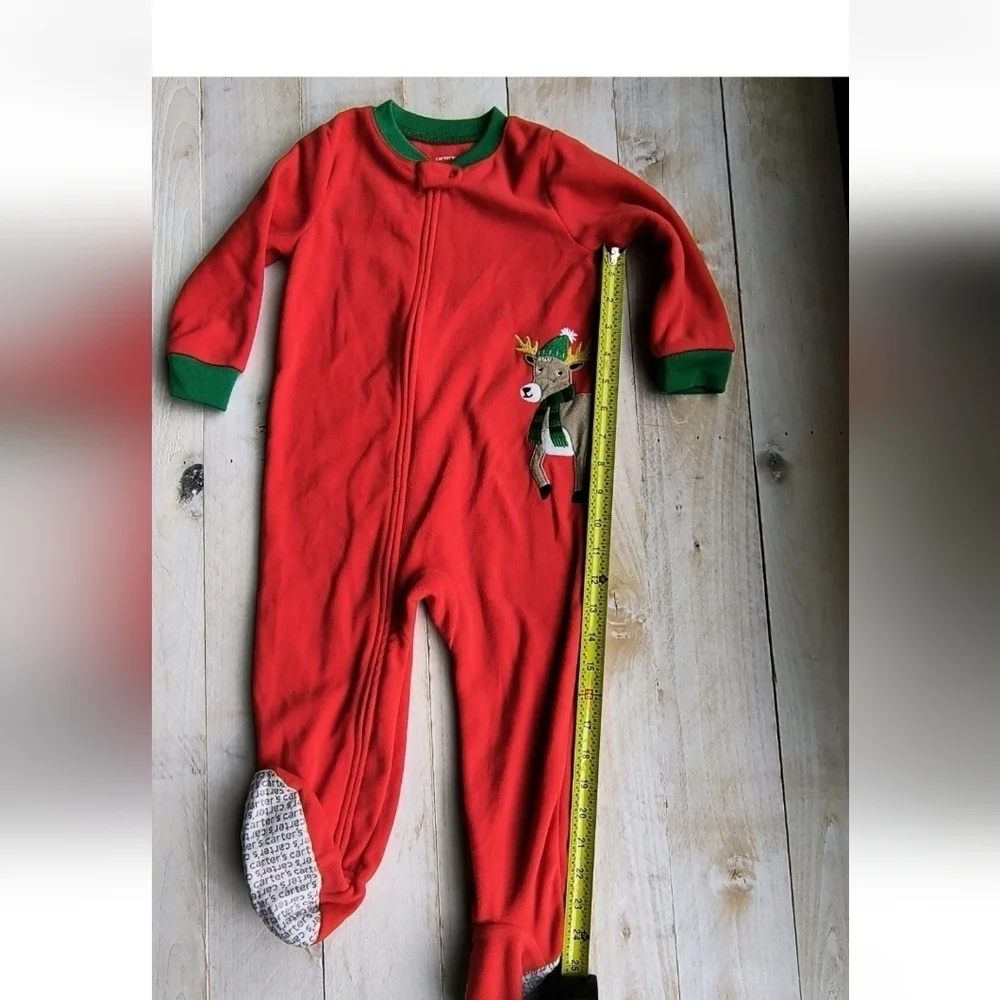 Carter's Boys Toddler Red Christmas Reindeer One Piece Fleece Pajamas 2T